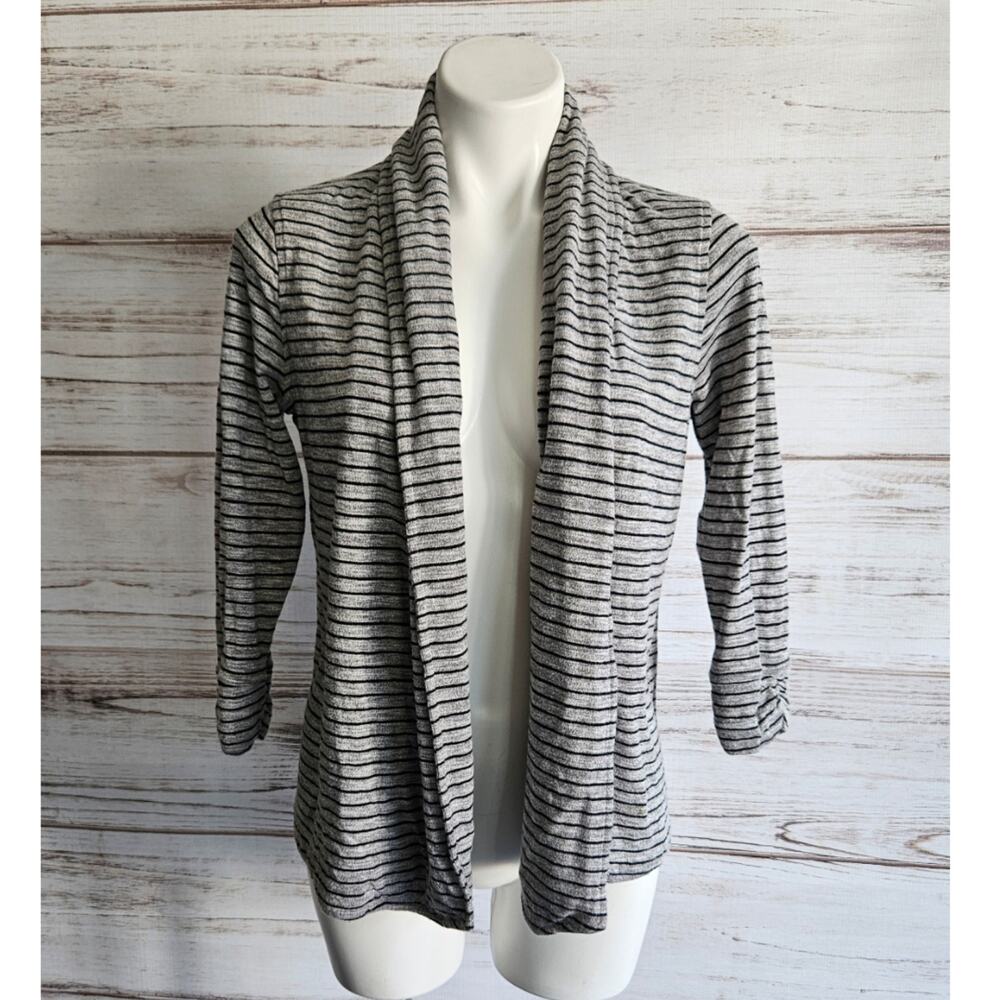 Theory Gray And Black Stripe Open Front Cardi Car… - image 1